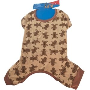 Vibrant Life Small Pet Dog Pajama Gingerbread Christmas Holiday Tan Brown NWT